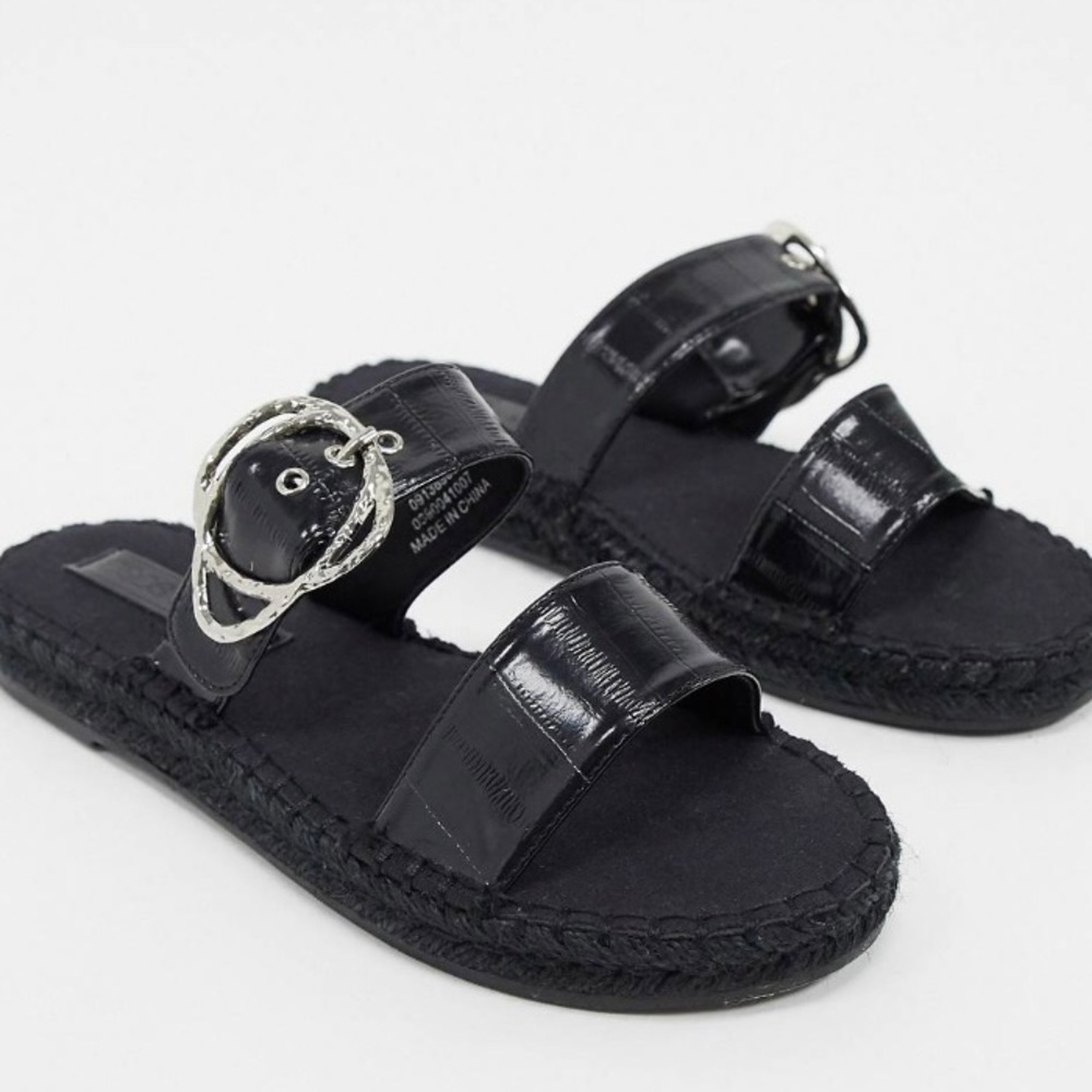 ASOS DESIGN judgment espadrille mules in black